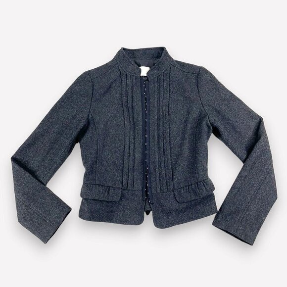 Hinge SMALL Charcoal Steampunk/Victorian Semi-Crop Wool Blend Blazer Jacket - Picture 1 of 5